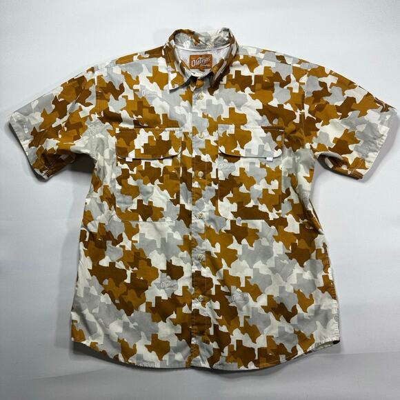 Old Tejas Other - Old Tejas Men's Short Sleeve Orange Texas Print Camouflage Button Up Shirt - S